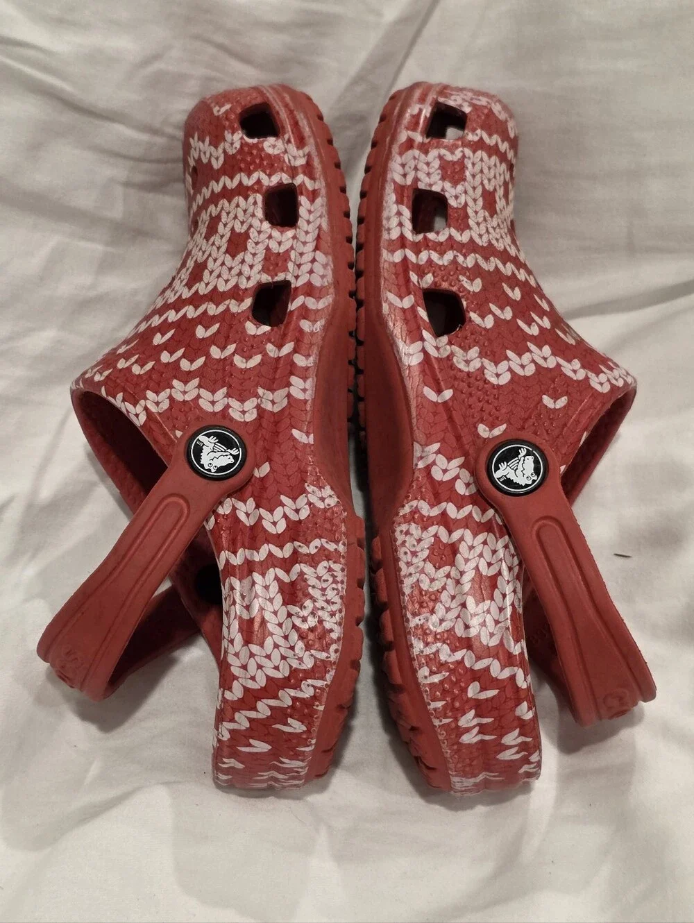 Crocs Classic Holiday Red White Sweater Clogs Slip-On Youth Kids Size C 13